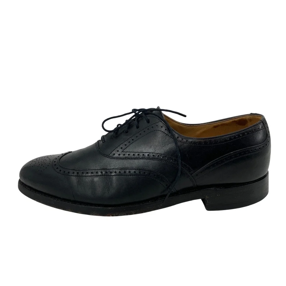Johnston & Murphy Wingtip Oxford Mens 7.5 Black Leather Brogue Dress Shoes